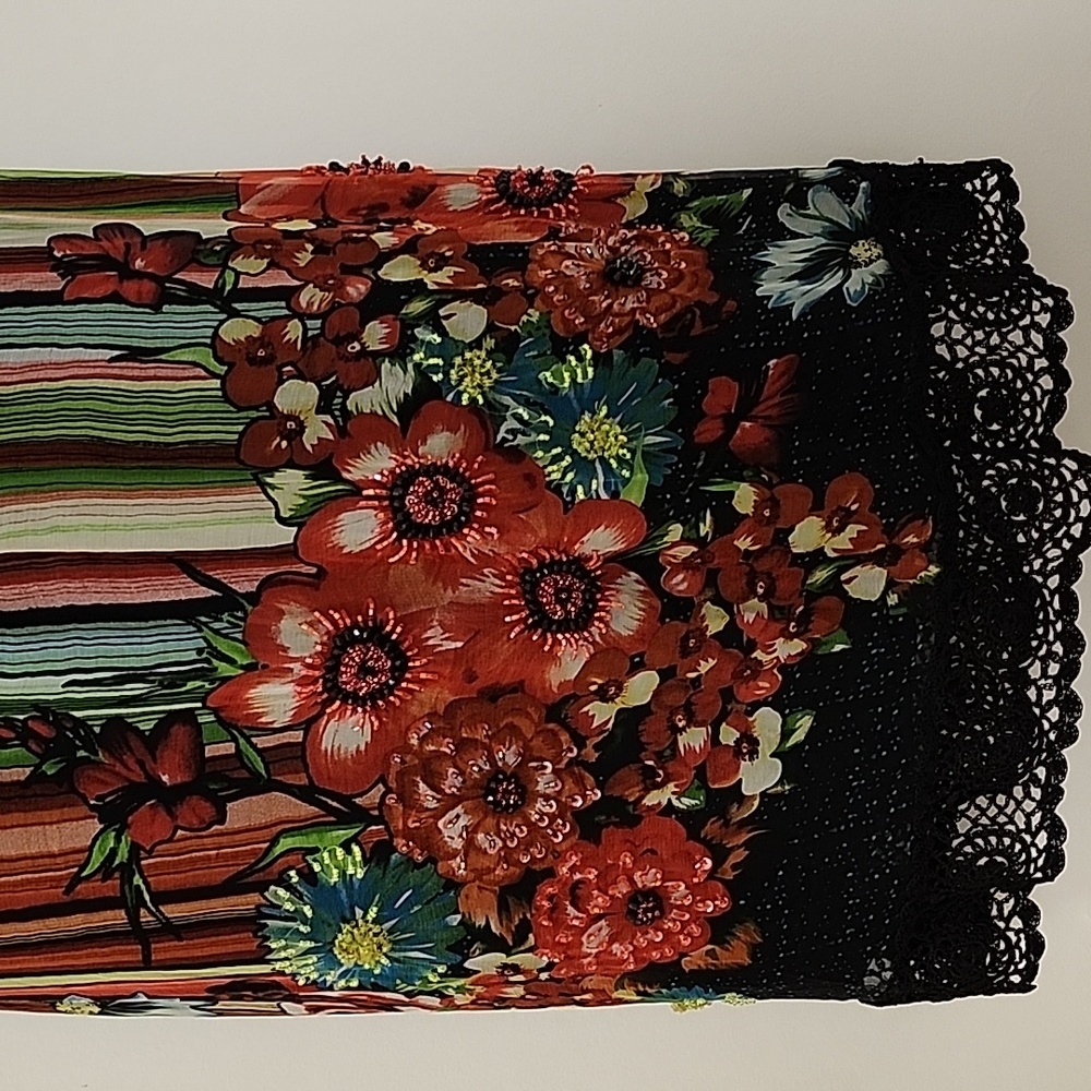 Sue Wong Vintage 100% Silk Forest Fairy Multicolor Floral Striped Dress Sz 12 - Picture 6 of 16